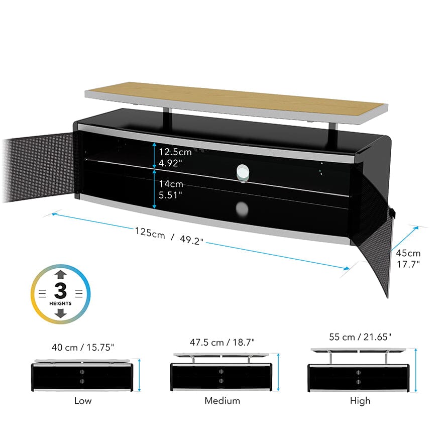 AVF Options Stage 1.25m Wide TV Stand in Oak, Walnut, Black & White
