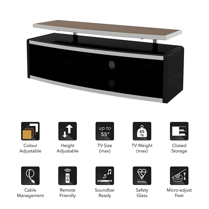 AVF Options Stage 1.25m Wide TV Stand in Oak, Walnut, Black & White