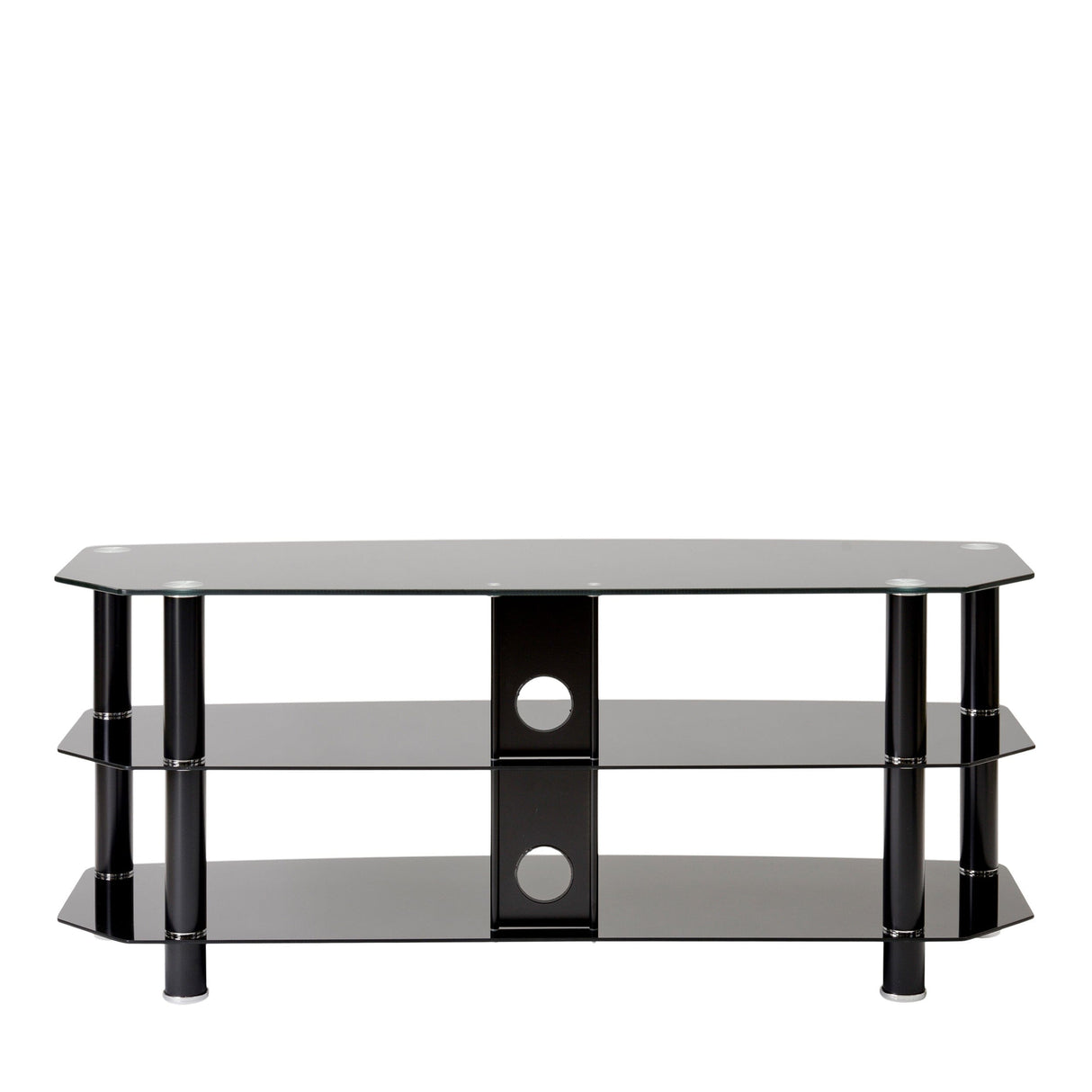 TTAP Vantage 3-Shelf Glass TV Stand in Black and Black Glass (AVS-C303C-1200-3BB)