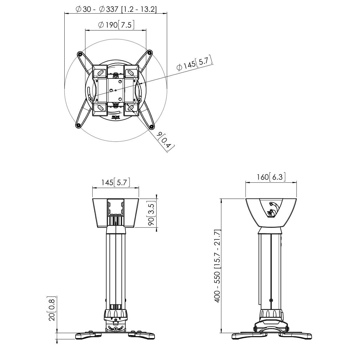 Vogels PPC 1540 Silver Height Adjustable Projector Ceiling Mount