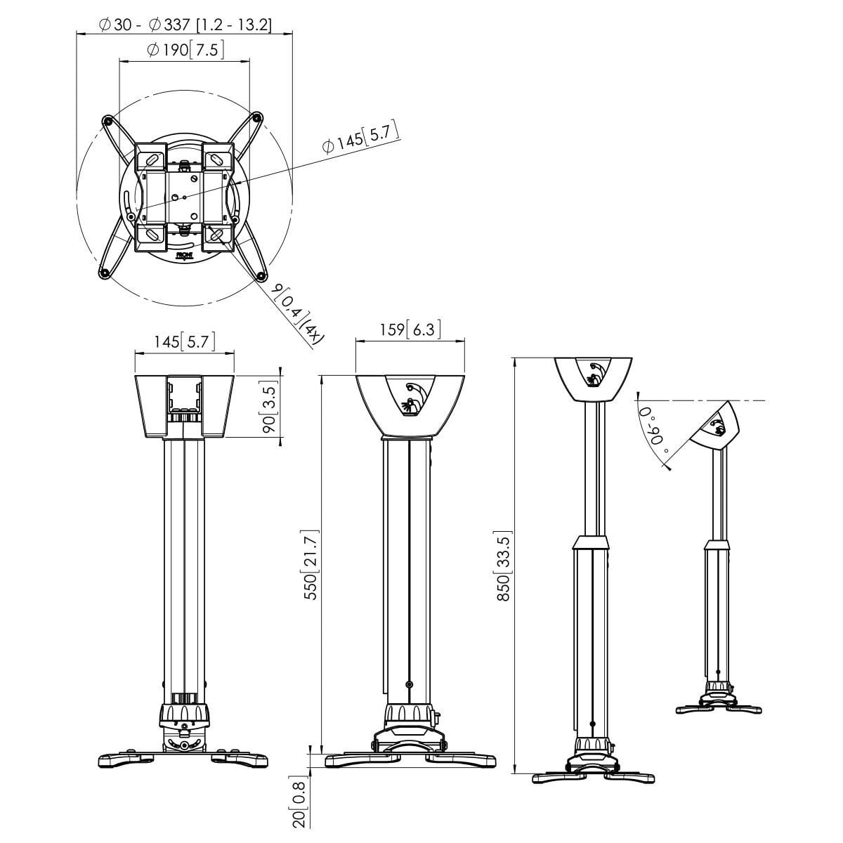 Vogels PPC 1555 White Height Adjustable Projector Ceiling Mount