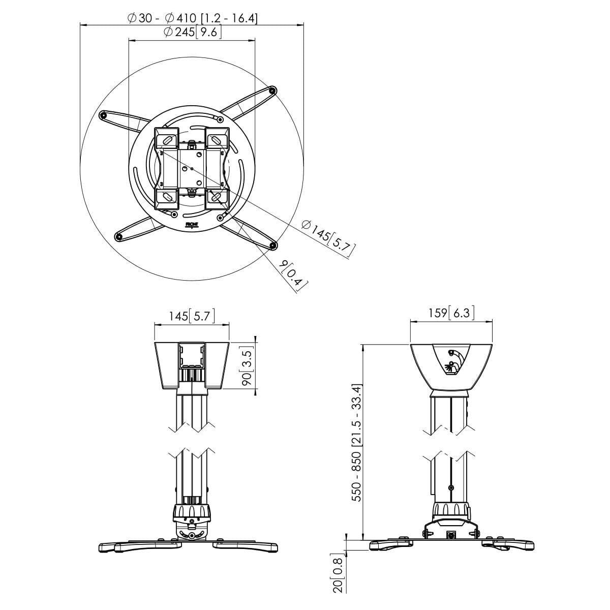 Vogels PPC 2555 Silver Height Adjustable Heavy Duty Projector Ceiling Mount