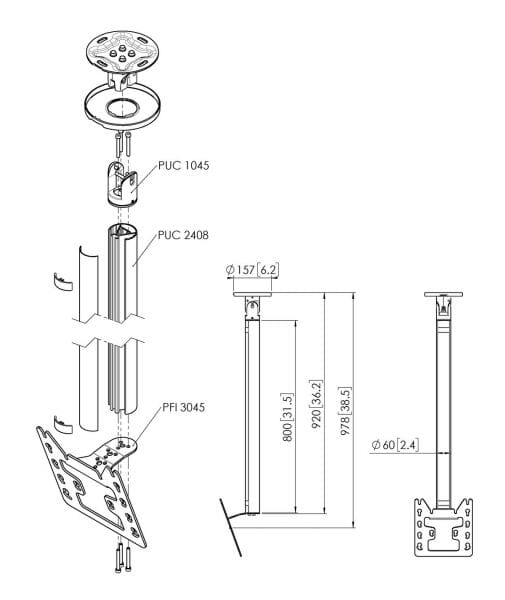 Vogels PUC 24 Series TV Ceiling Mount with 360° Rotation for Screens up to 43"