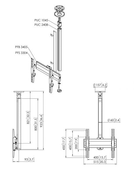 Vogels PUC 24 Series TV Ceiling Mount with 360° Rotation for Screens up to 65"