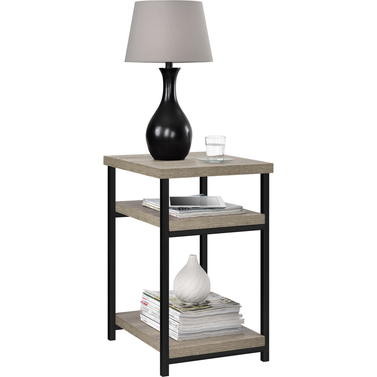 Dorel Home Elmwood Range End Table in Distressed Grey Oak