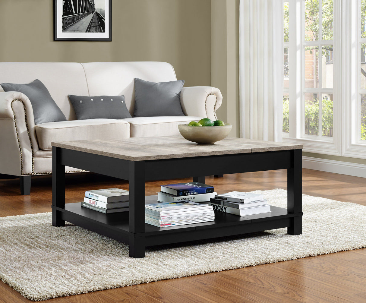 Dorel Home Carver Range Coffee Table in Weathered Oak and Black