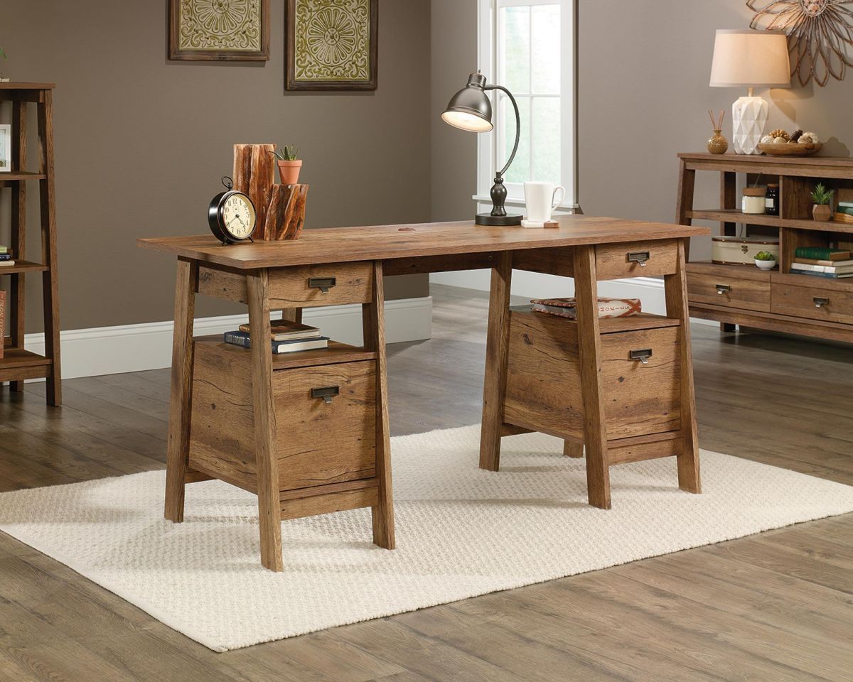 Teknik Executive Trestle Desk in Vintage Oak (5424127)