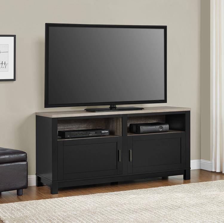 Dorel Home Carver Range TV Cabinet in Weathered Oak and Black