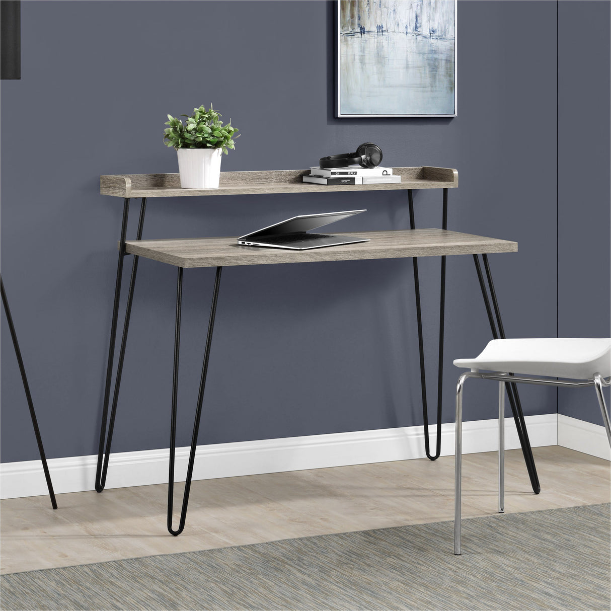 Dorel Home Haven Retro Desk in Distressed Grey Oak