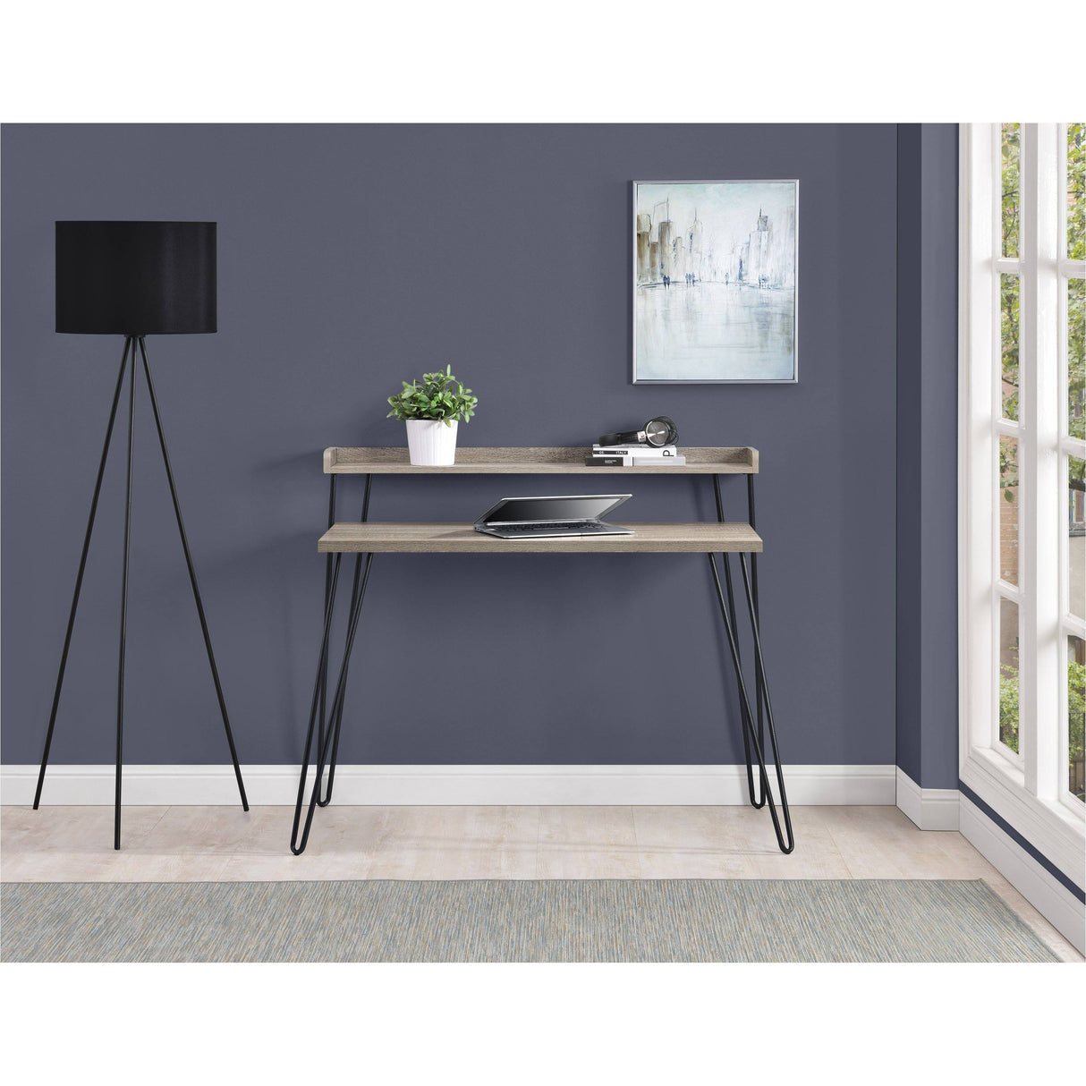 Dorel Home Haven Retro Desk in Distressed Grey Oak