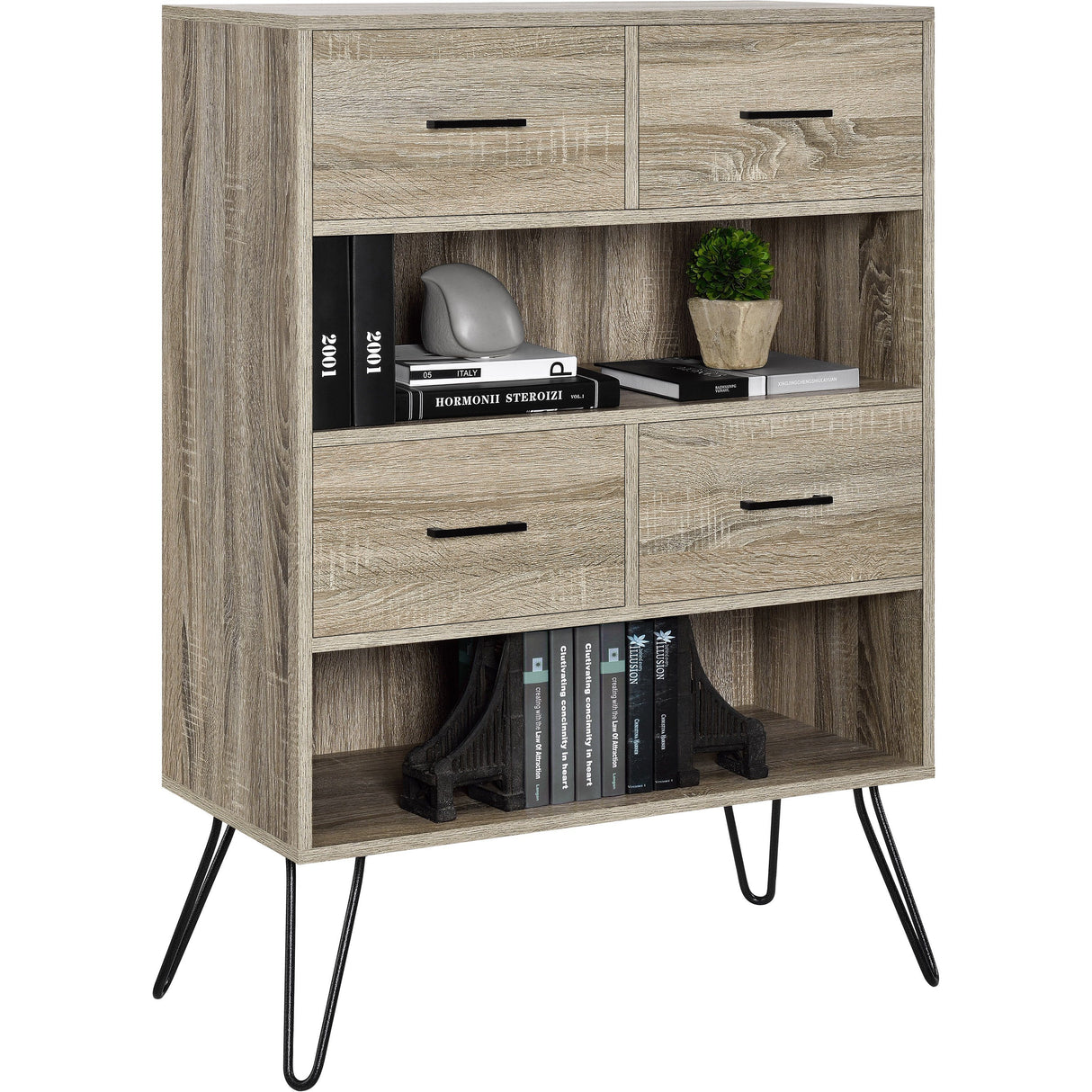 Dorel Home Landon Range Retro Bookcase in Distressed Grey Oak