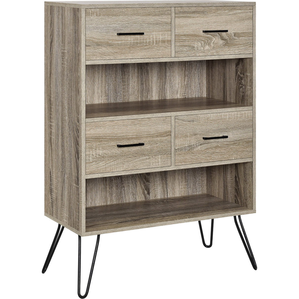Dorel Home Landon Range Retro Bookcase in Distressed Grey Oak