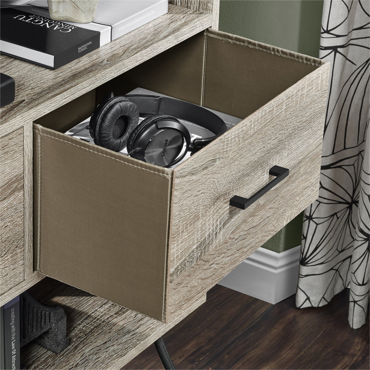 Dorel Home Landon Range Retro Bookcase in Distressed Grey Oak
