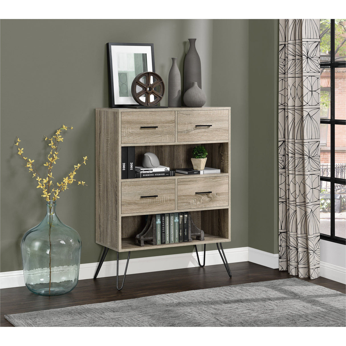 Dorel Home Landon Range Retro Bookcase in Distressed Grey Oak