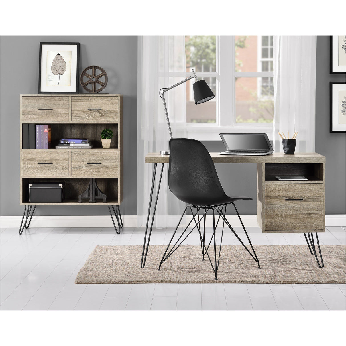 Dorel Home Landon Range Retro Bookcase in Distressed Grey Oak