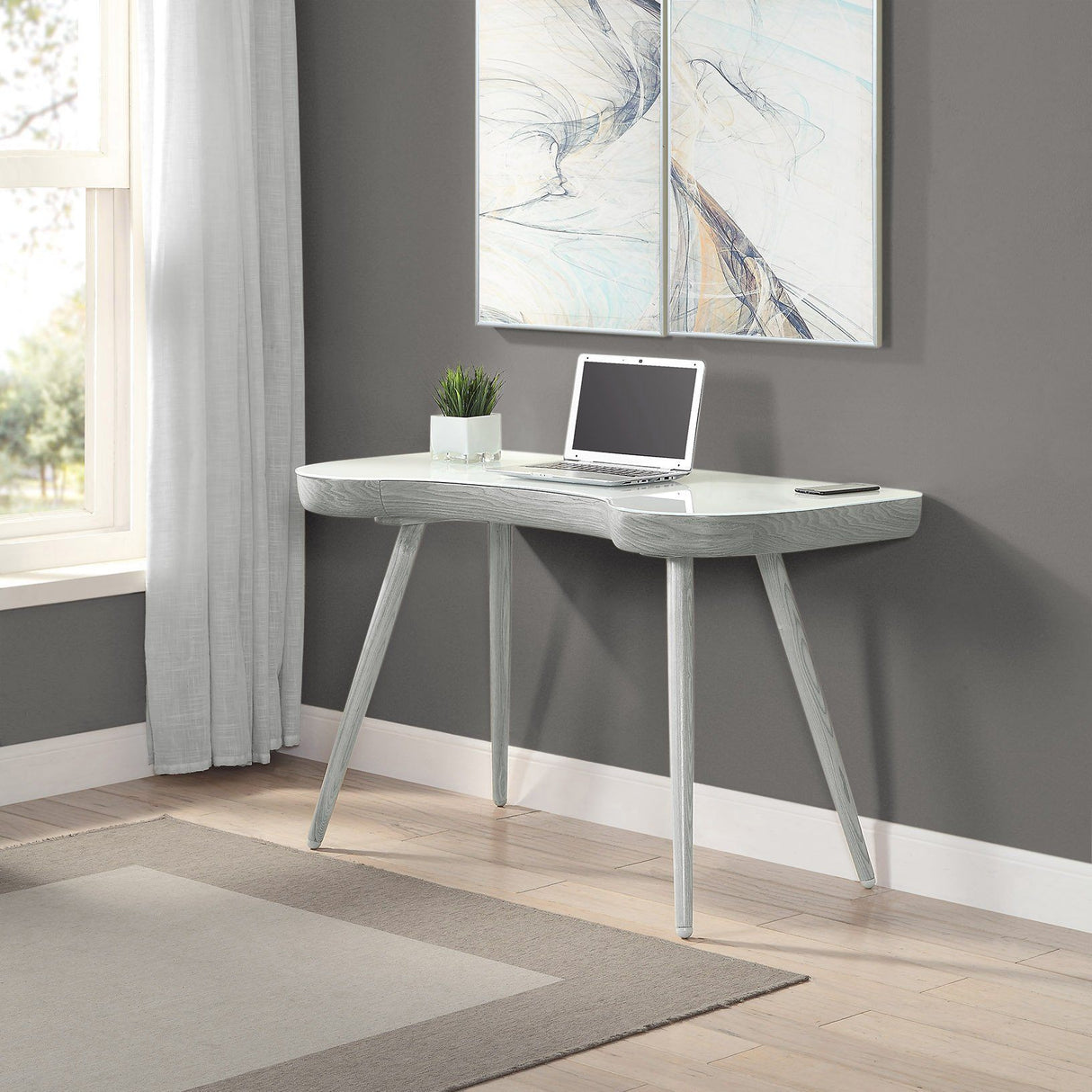 Jual San Francisco 1100mm Wide Grey Desk with Glass Top (PC714 DESK GREY)