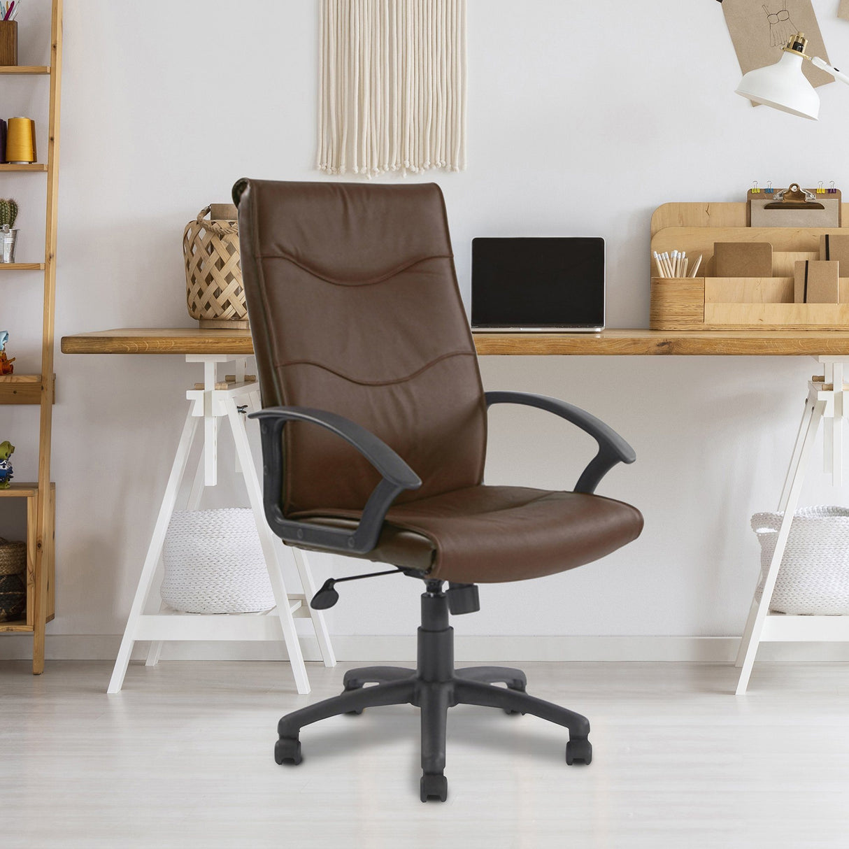 Nautilus Designs Swithland High Back Leather Faced Executive Armchair with Detailed Stitching - Brown