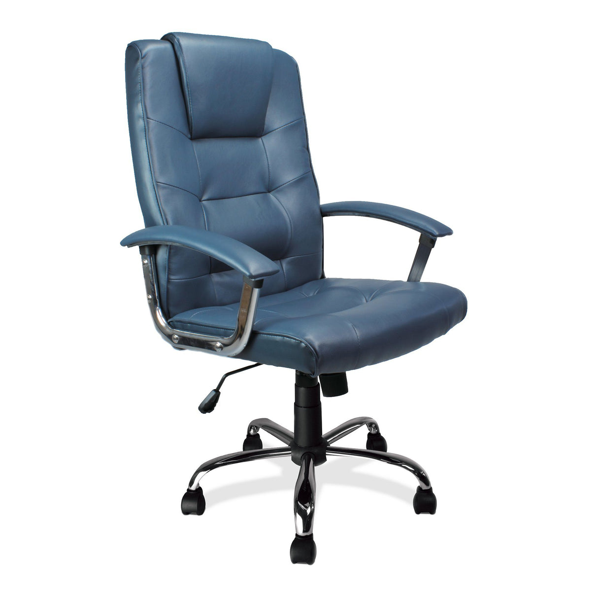 Nautilus Designs Westminster High Back Leather Faced Executive Armchair with Integral Headrest and Chrome Base - Blue
