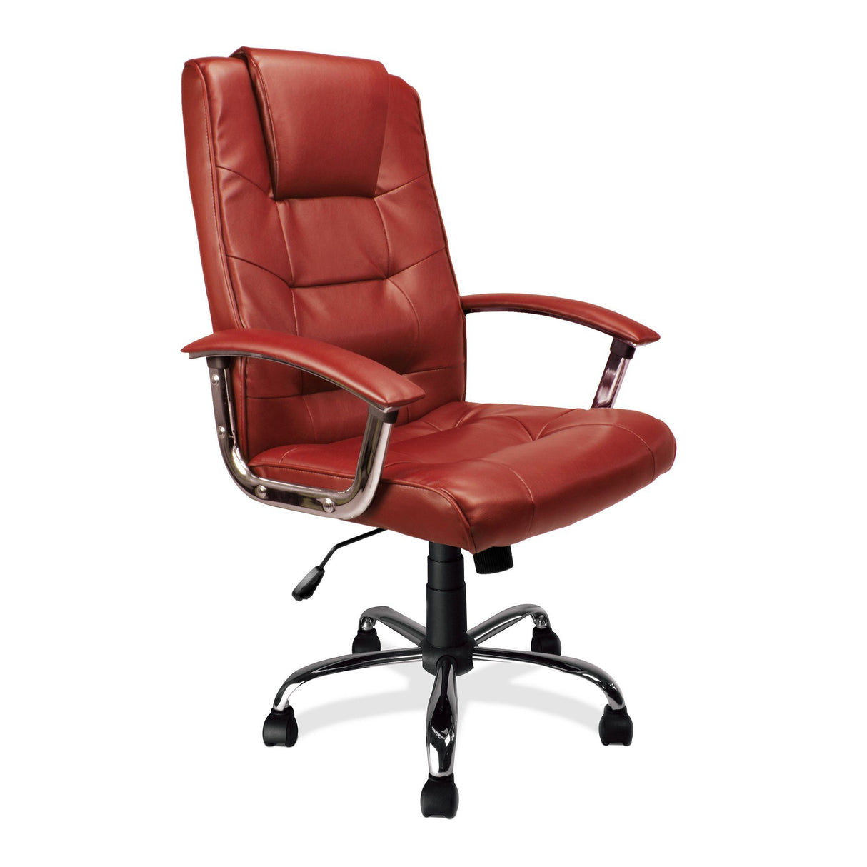 Nautilus Designs Westminster High Back Leather Faced Executive Armchair with Integral Headrest and Chrome Base - Burgundy