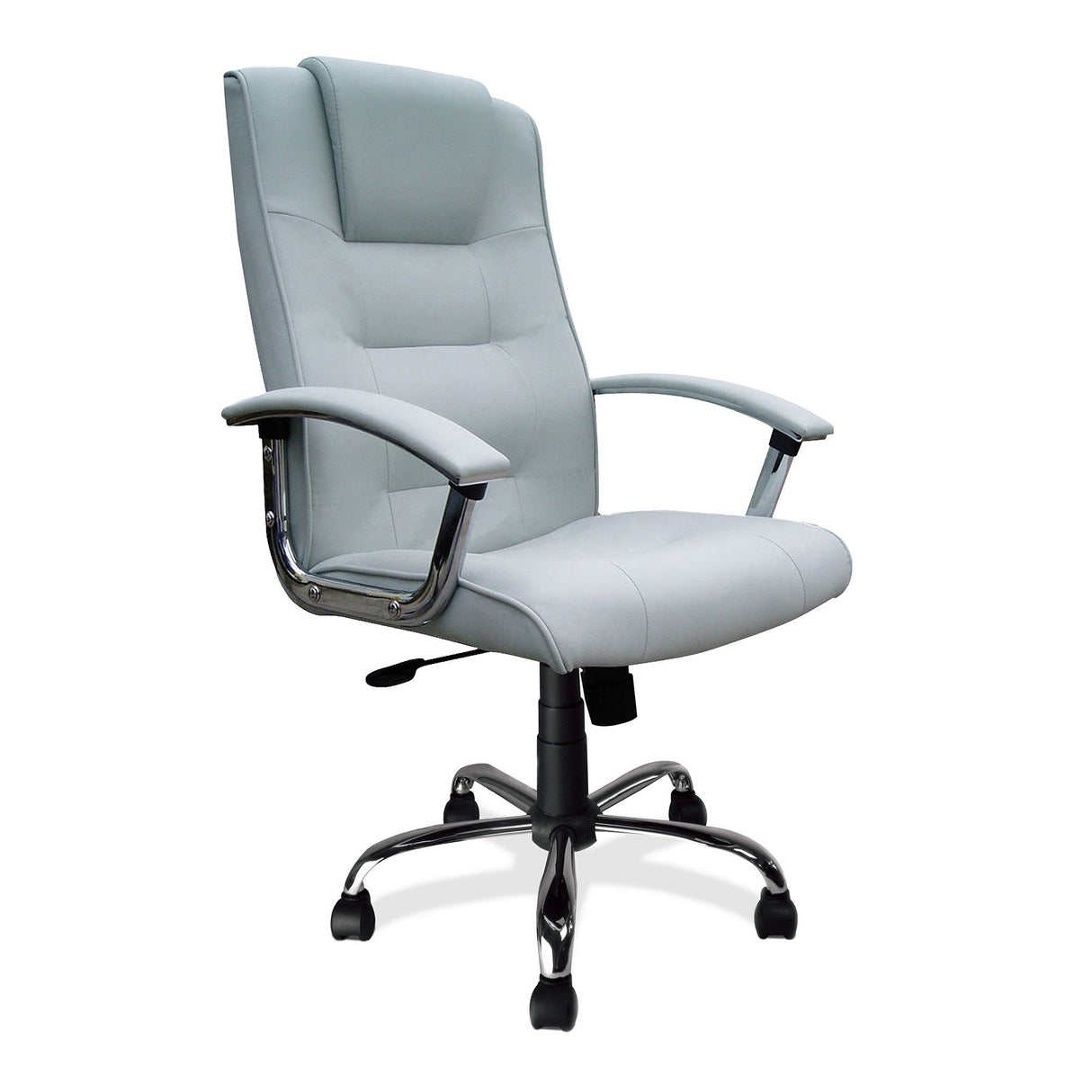 Nautilus Designs Westminster High Back Leather Faced Executive Armchair with Integral Headrest and Chrome Base - Silver