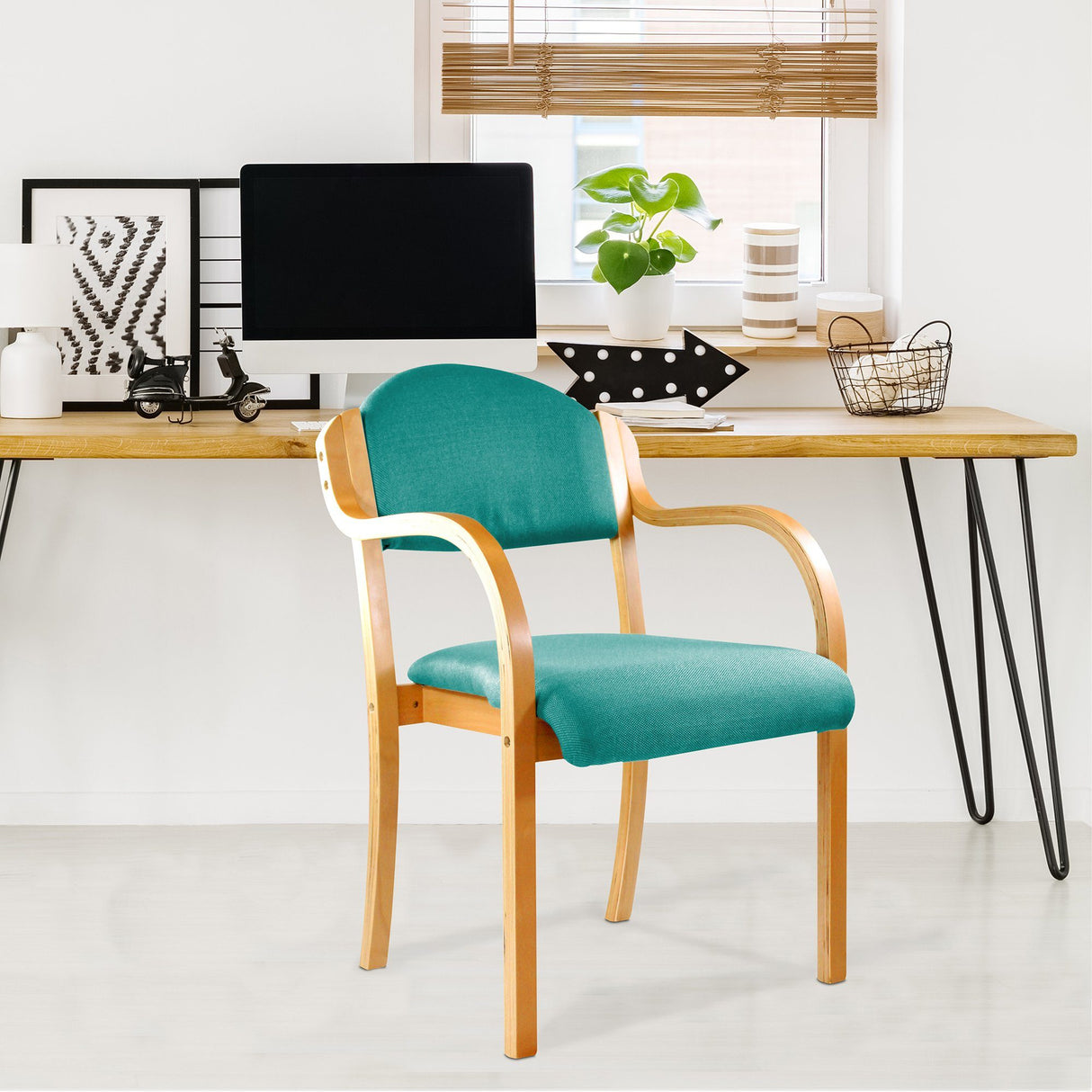 Nautilus Designs Tahara Beech Framed Stackable Side Armchair with Upholstered and Padded Seat and Backrest - Aqua