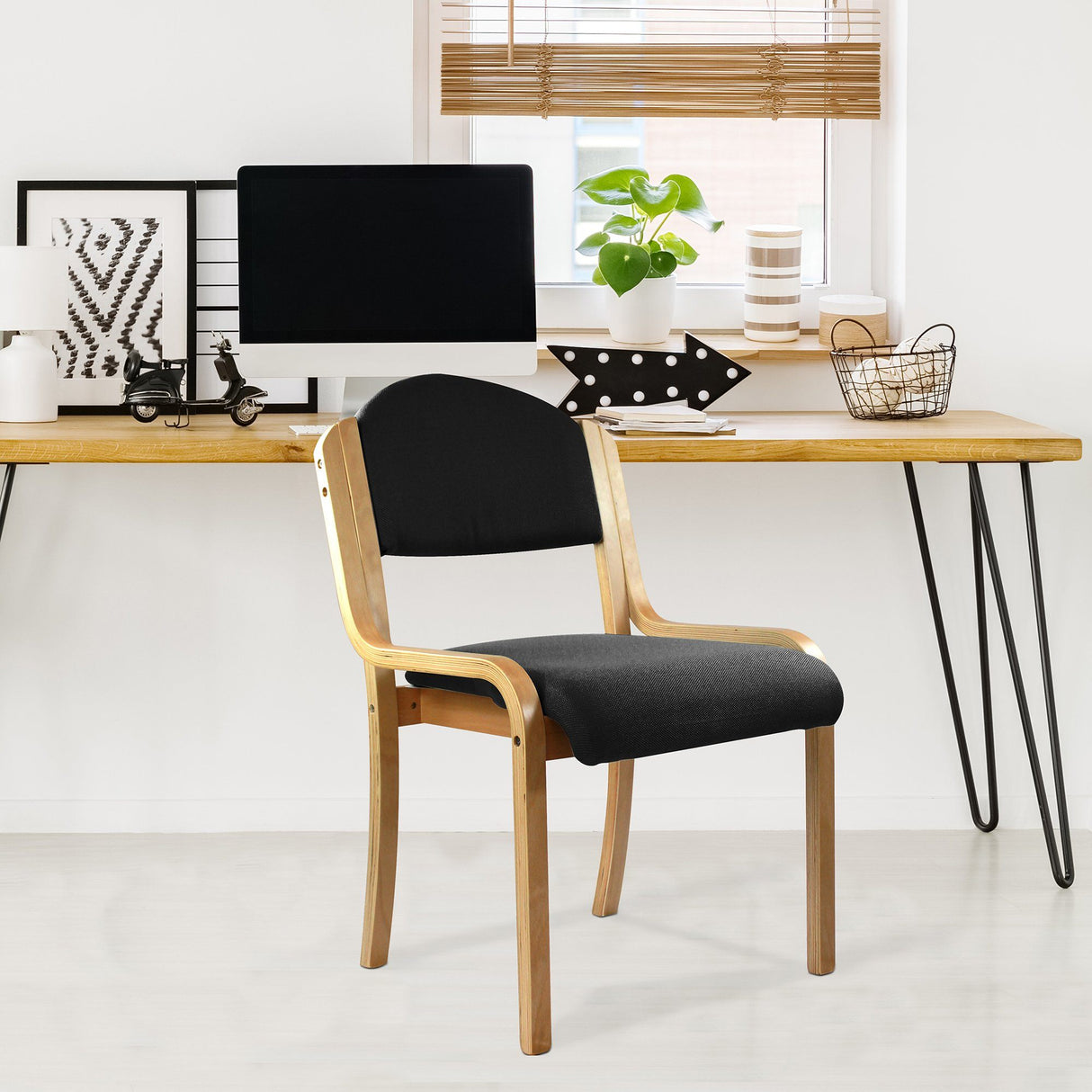 Nautilus Designs Tahara Beech Framed Stackable Side Chair with Upholstered and Padded Seat and Backrest - Black