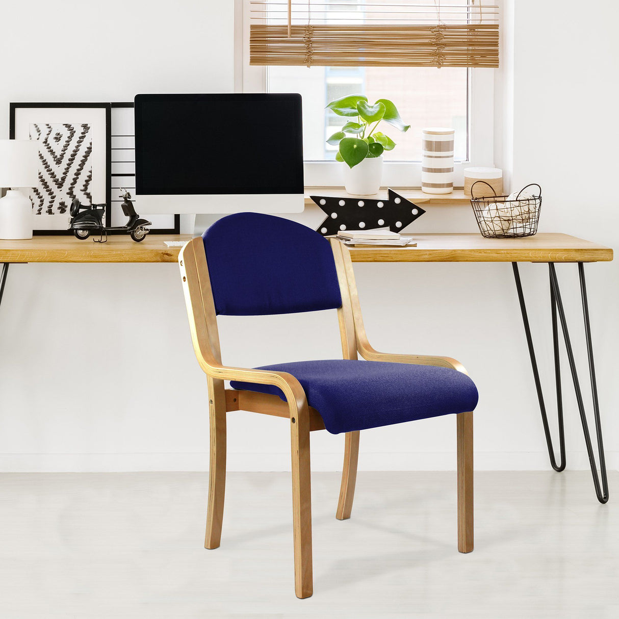 Nautilus Designs Tahara Beech Framed Stackable Side Chair with Upholstered and Padded Seat and Backrest - Blue