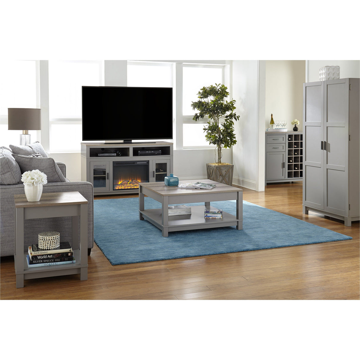 Dorel Home Carver Range Coffee Table in Weathered Oak and Grey