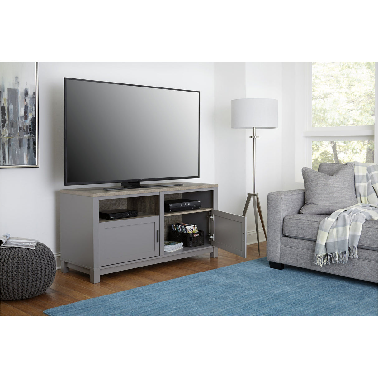 Dorel Home Carver Range TV Cabinet in Weathered Oak and Grey