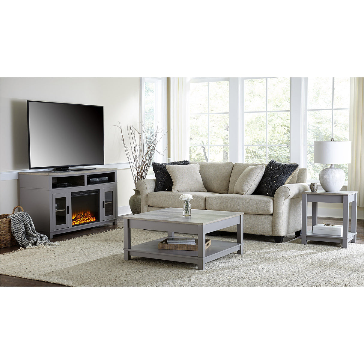 Dorel Home Carver Range Coffee Table in Weathered Oak and Grey