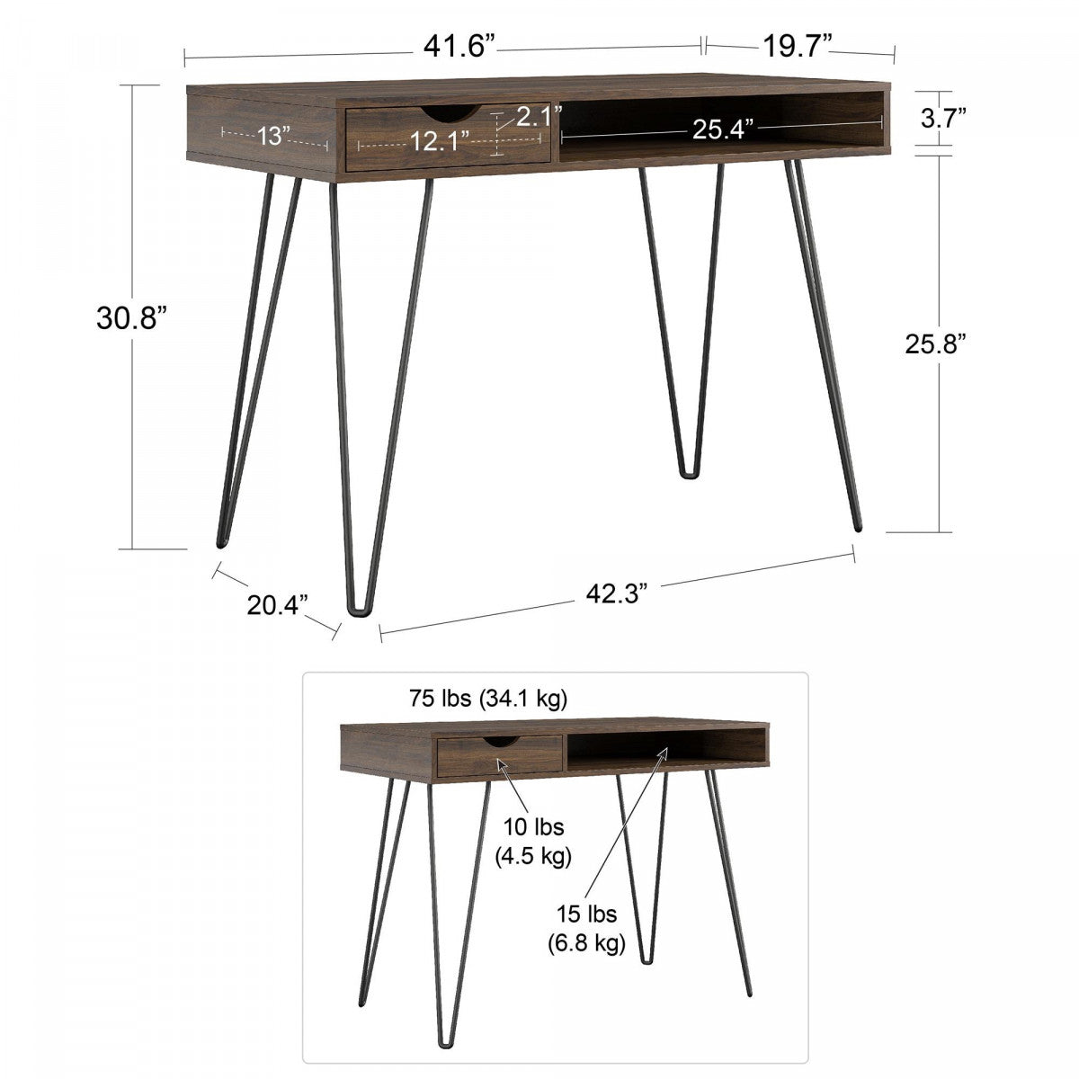 Novogratz Concord Brown Oak Home Office Desk (2421322COMNUK)