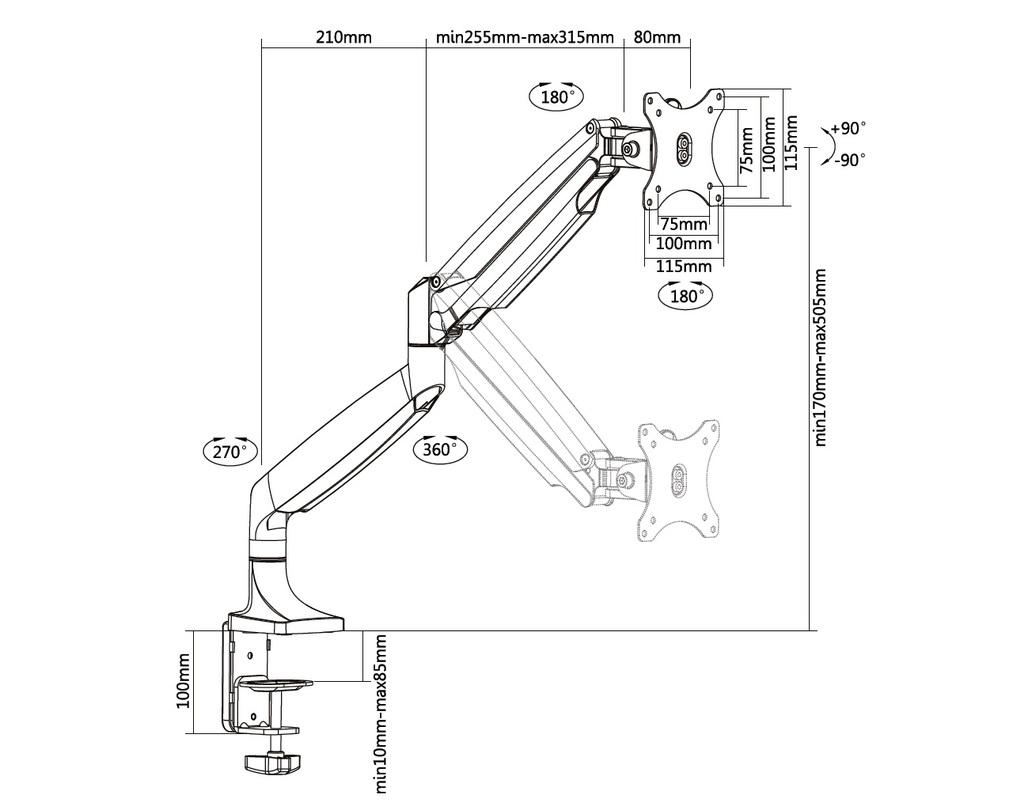 Multibrackets M Deskmount Gas Spring Single Silver