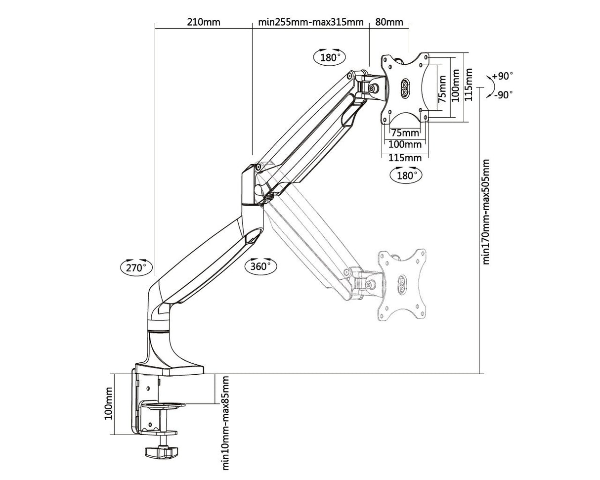 Multibrackets M Deskmount Gas Spring Single Black