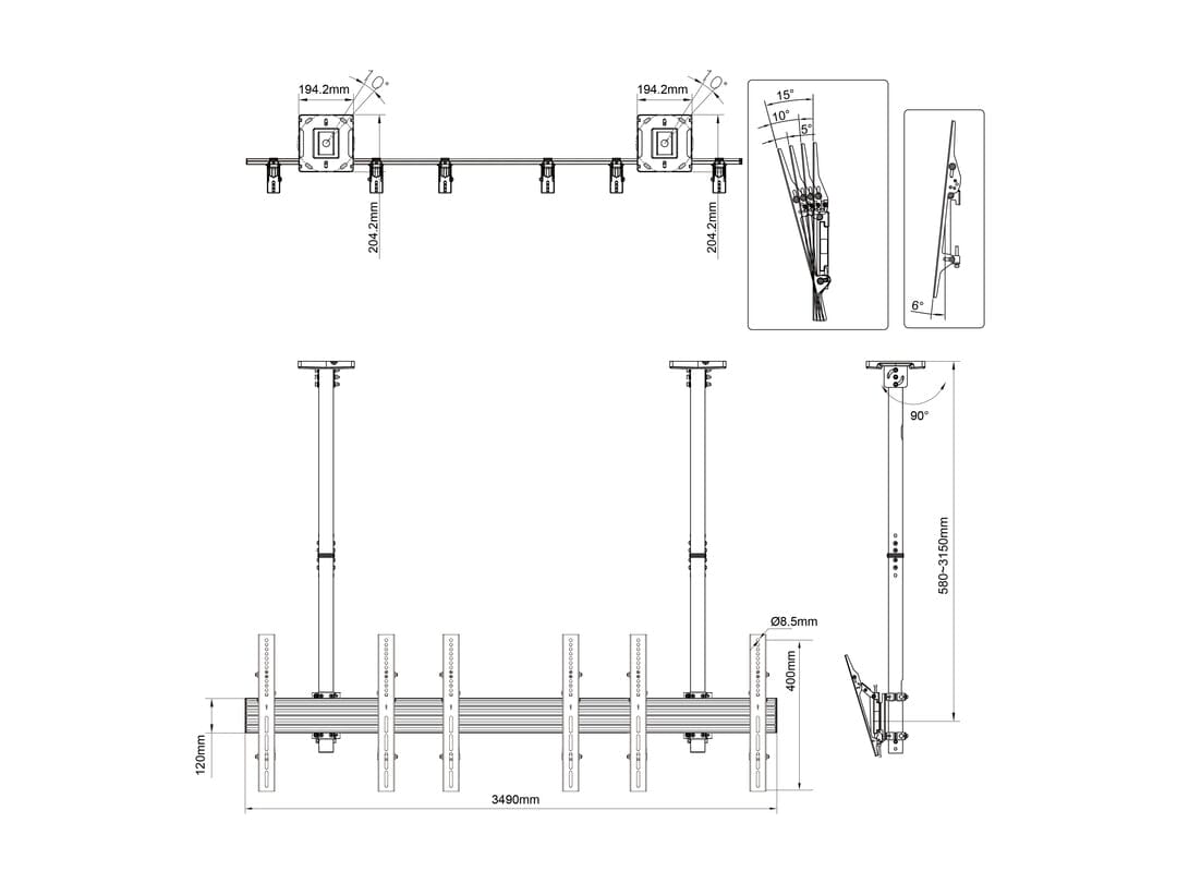 Multibrackets M Ceiling Mount Pro MBC3X1U Triple Screen