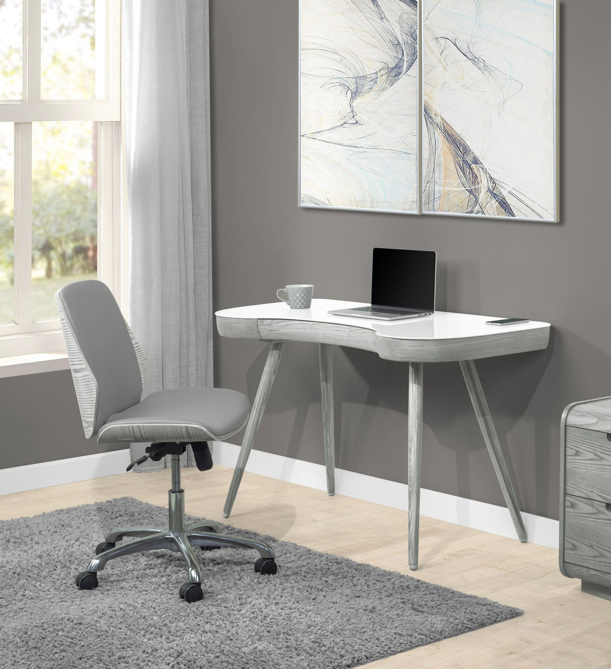 Jual San Francisco 1100mm Wide Grey Desk with Glass Top (PC714 DESK GREY)
