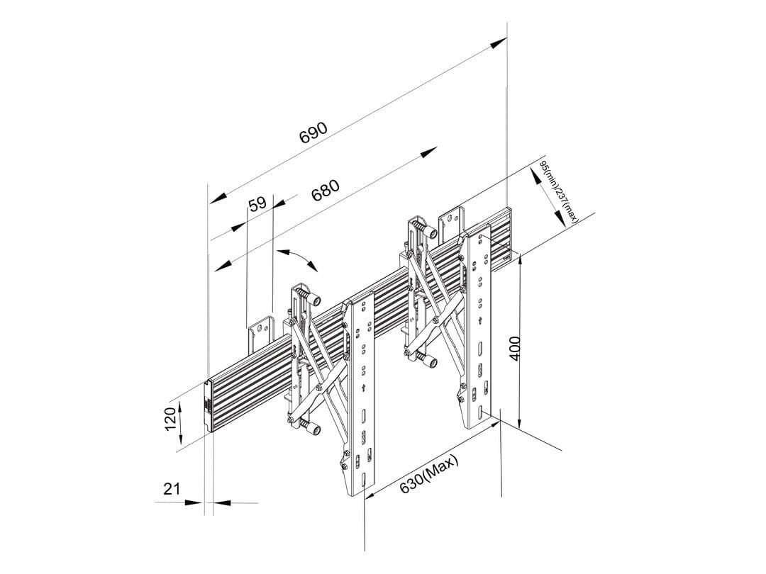 Multibrackets Pro MB4115 Push in Pop Out Recessed TV Bracket for up to 75" Screens