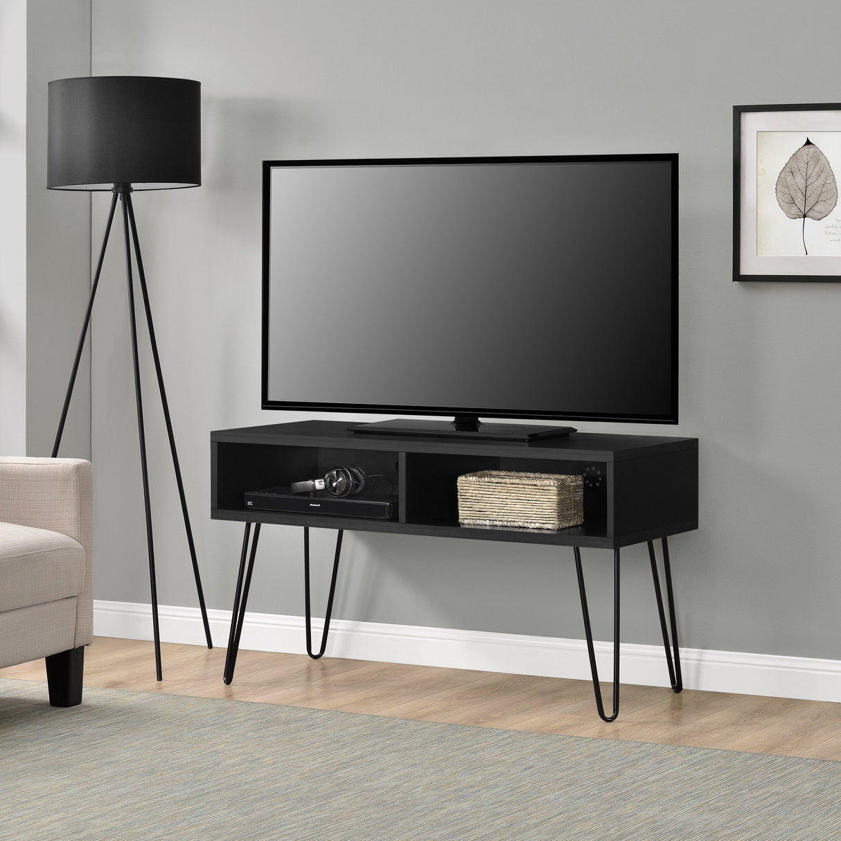 Dorel Home Owen Range Retro TV Stand in Black Oak