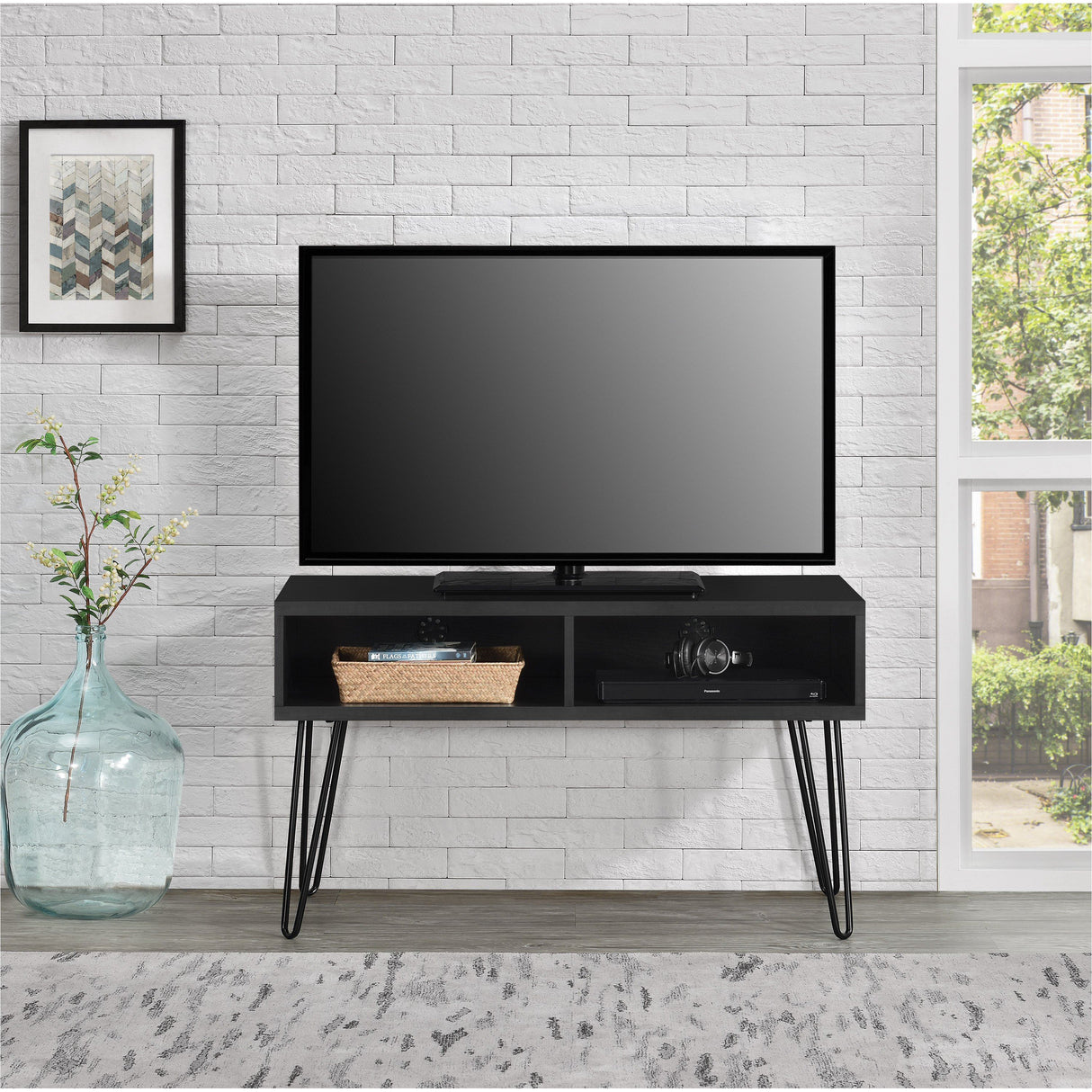 Dorel Home Owen Range Retro TV Stand in Black Oak
