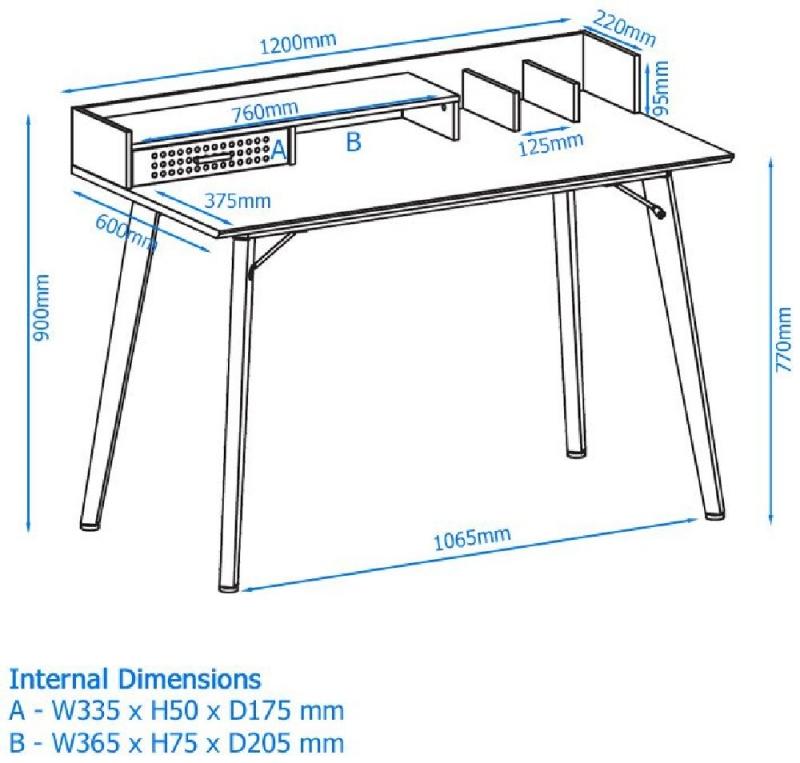 Alphason Memphis Charcoal Grey and Walnut Writing Desk (AW3615GRY)