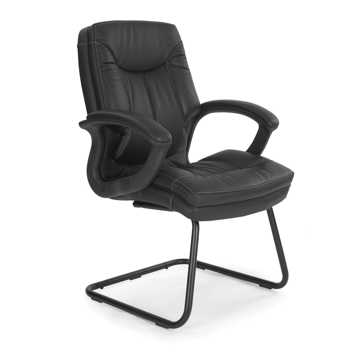 Nautilus Designs Hudson Stylish High Back Leather Faced Visitor Armchair with Upholstered Armrests and Pronounced Lumbar Support - Black