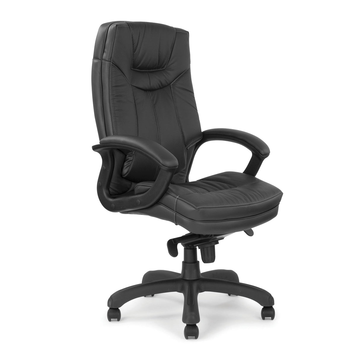 Nautilus Designs Hudson Stylish High Back Leather Faced Executive Armchair with Upholstered Armrests and Pronounced Lumbar Support - Black