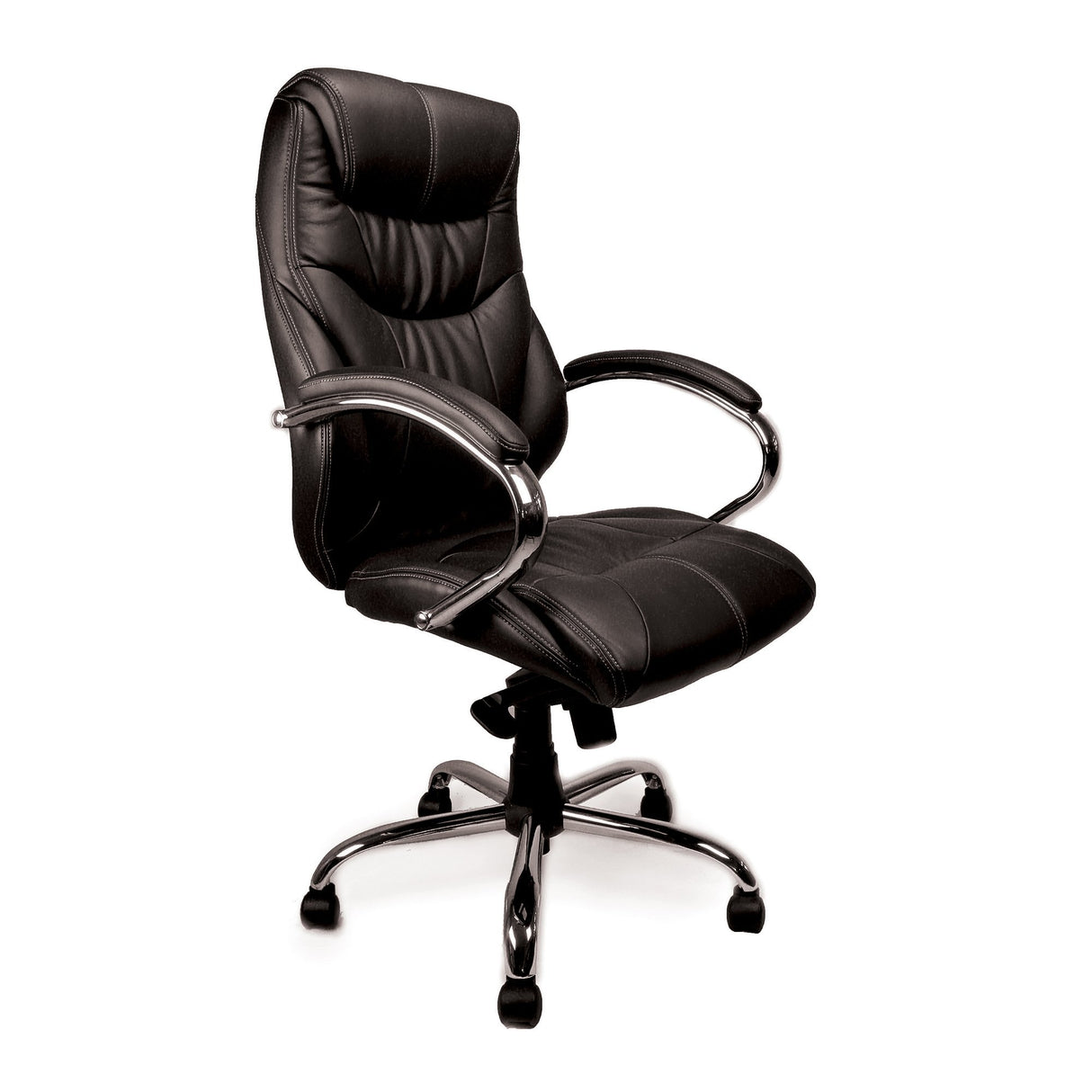Nautilus Designs Sandown High Back Luxurious Leather Faced Synchronous Executive Armchair with Integral headrest and Chrome Base - Black
