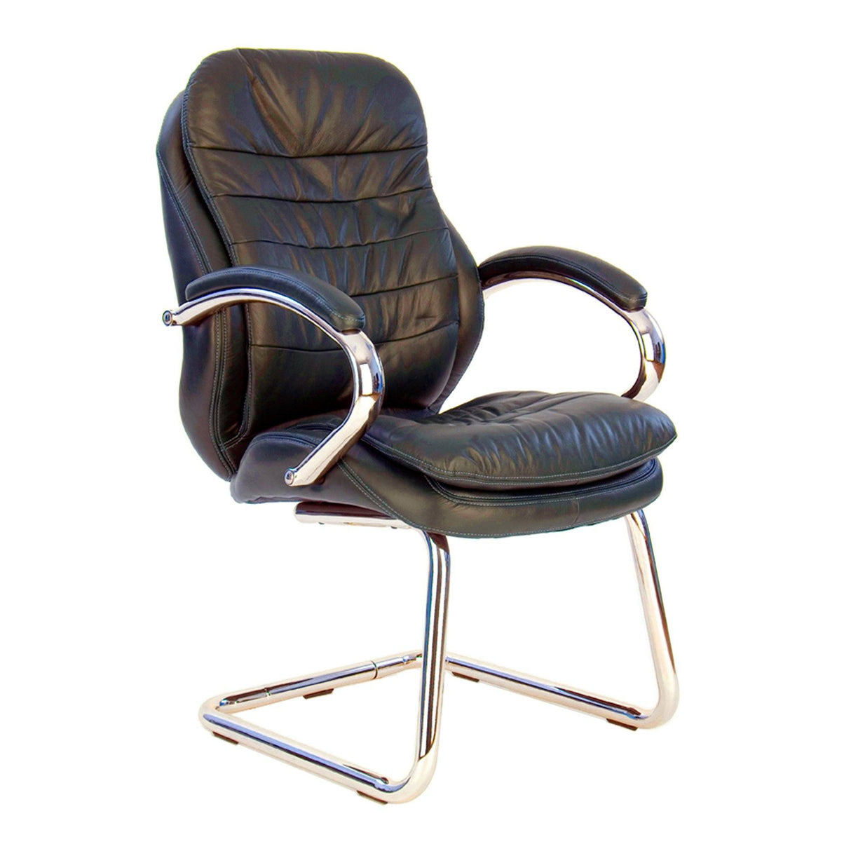 Nautilus Designs Santiago High Back Italian Leather Faced Executive Visitor Armchair with Integral Headrest and Chrome Base - Brown