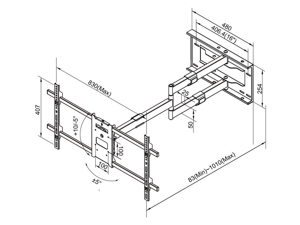 Multibrackets M Universal Long Reach TV Wall Bracket Arm 1010mm