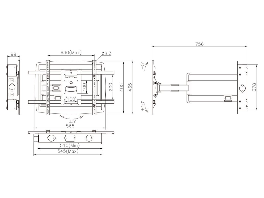 Multibrackets Recessed Full Motion TV Bracket for TVs up to 80 inch