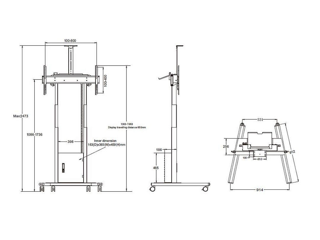 Multibrackets M Motorized Floorstand Incl cabinet & camera shelf 120kg Black