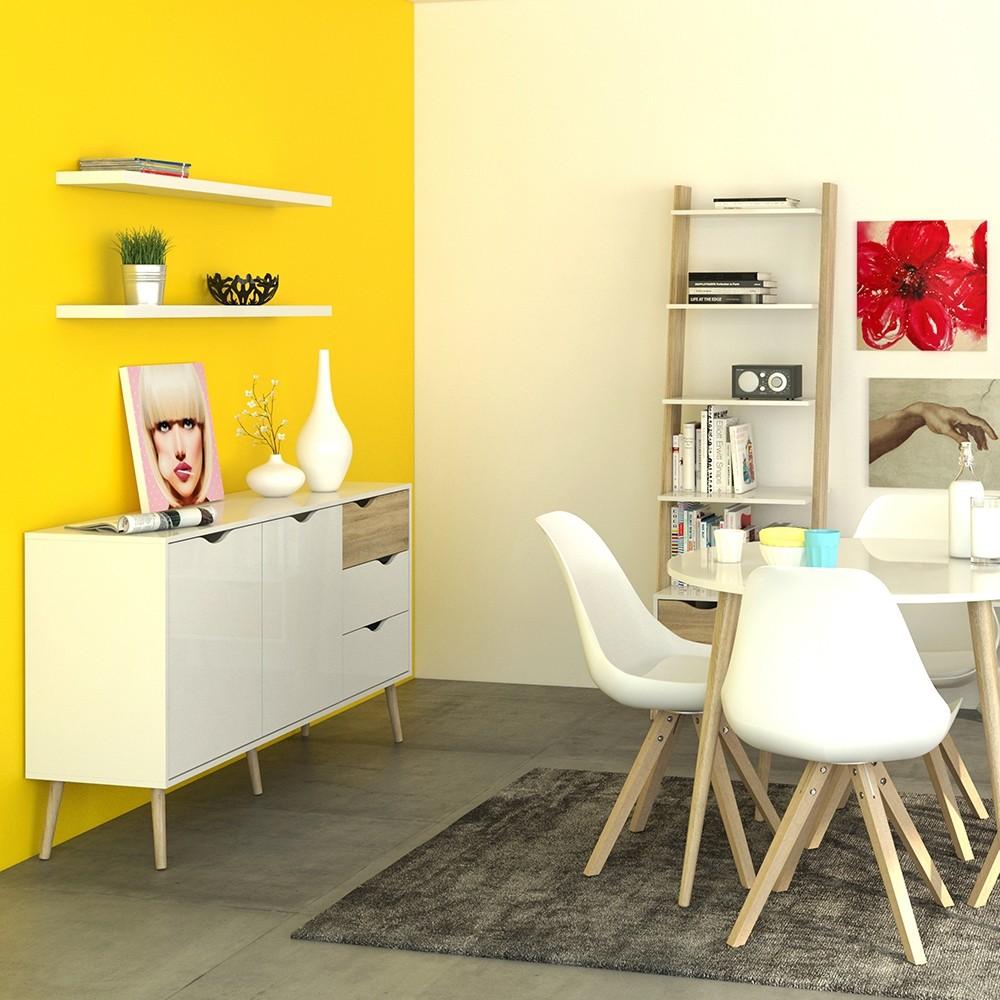 Furniture To Go Oslo Leaning Bookcase in White and Oak (7047538549AK)
