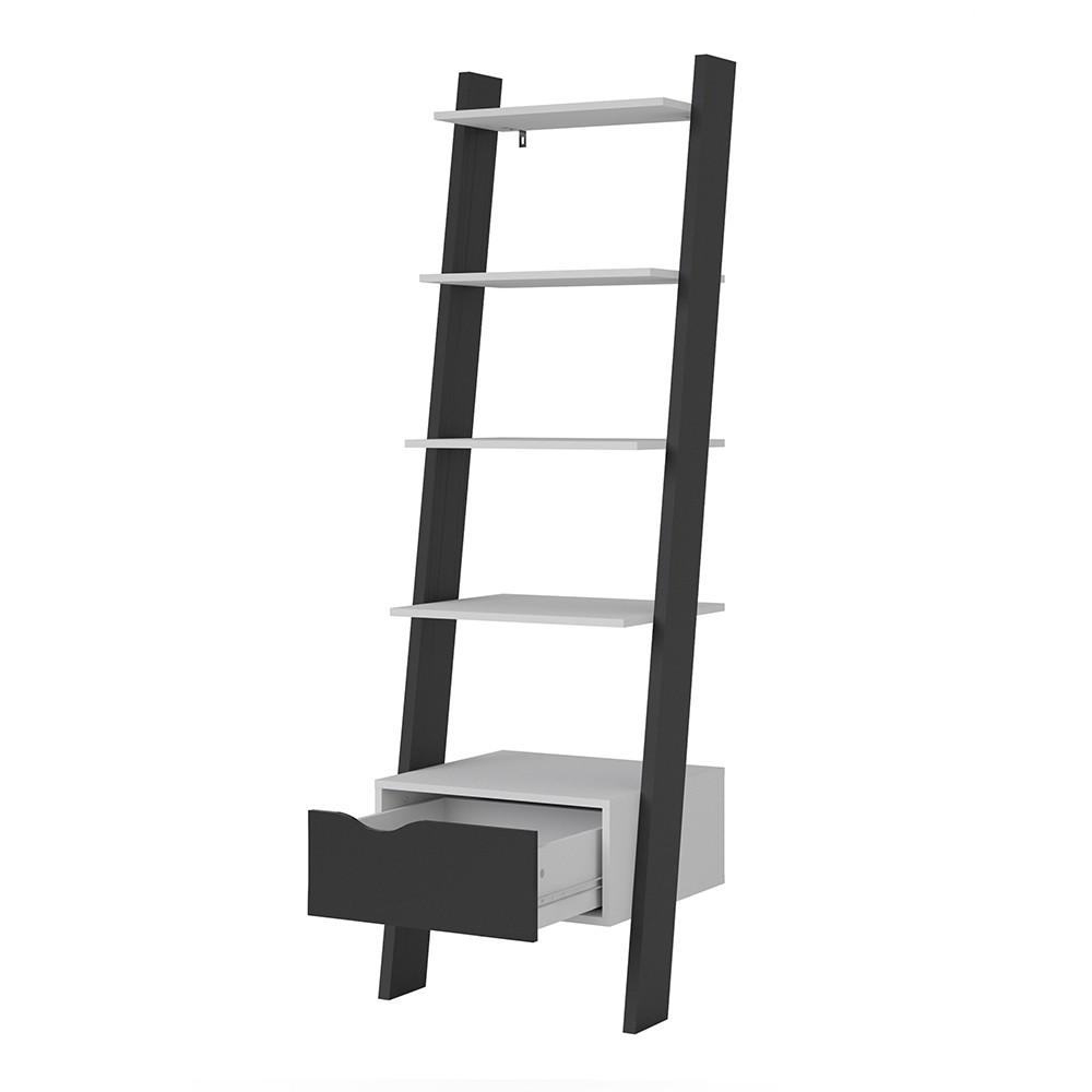 Furniture To Go Oslo Leaning Bookcase in White and Black (7047538549GM)