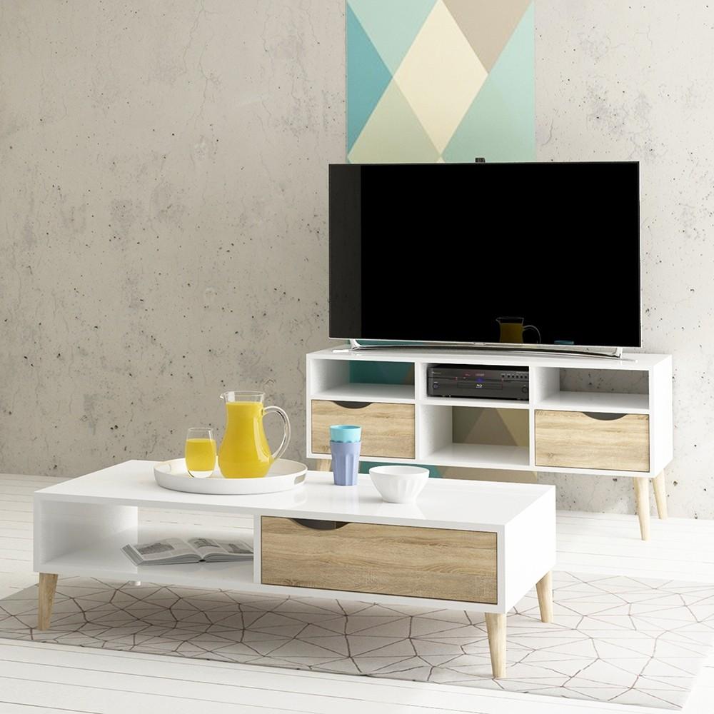 Furniture To Go Oslo Wide TV Stand in White and Oak (7047539149AK)