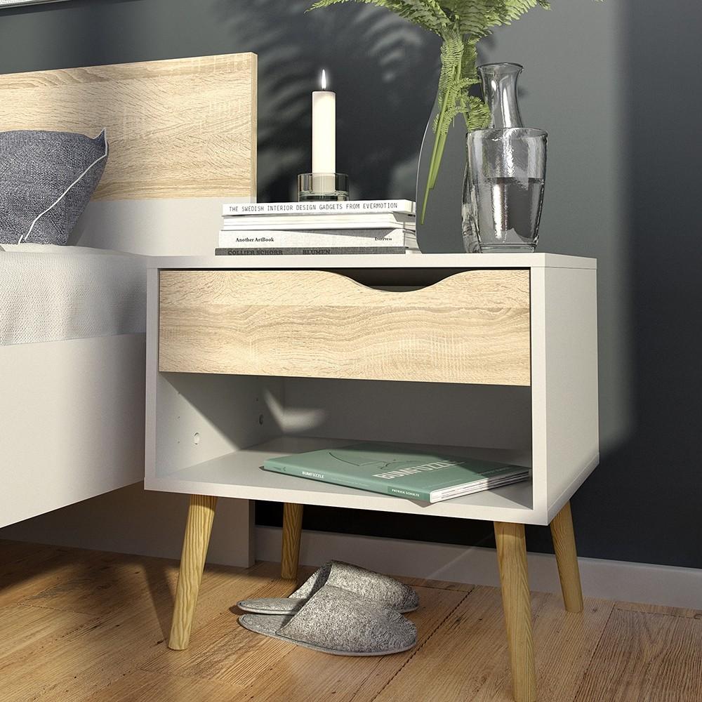 Furniture To Go Oslo Bedside Cabinet in White and Oak (7047539449AK)